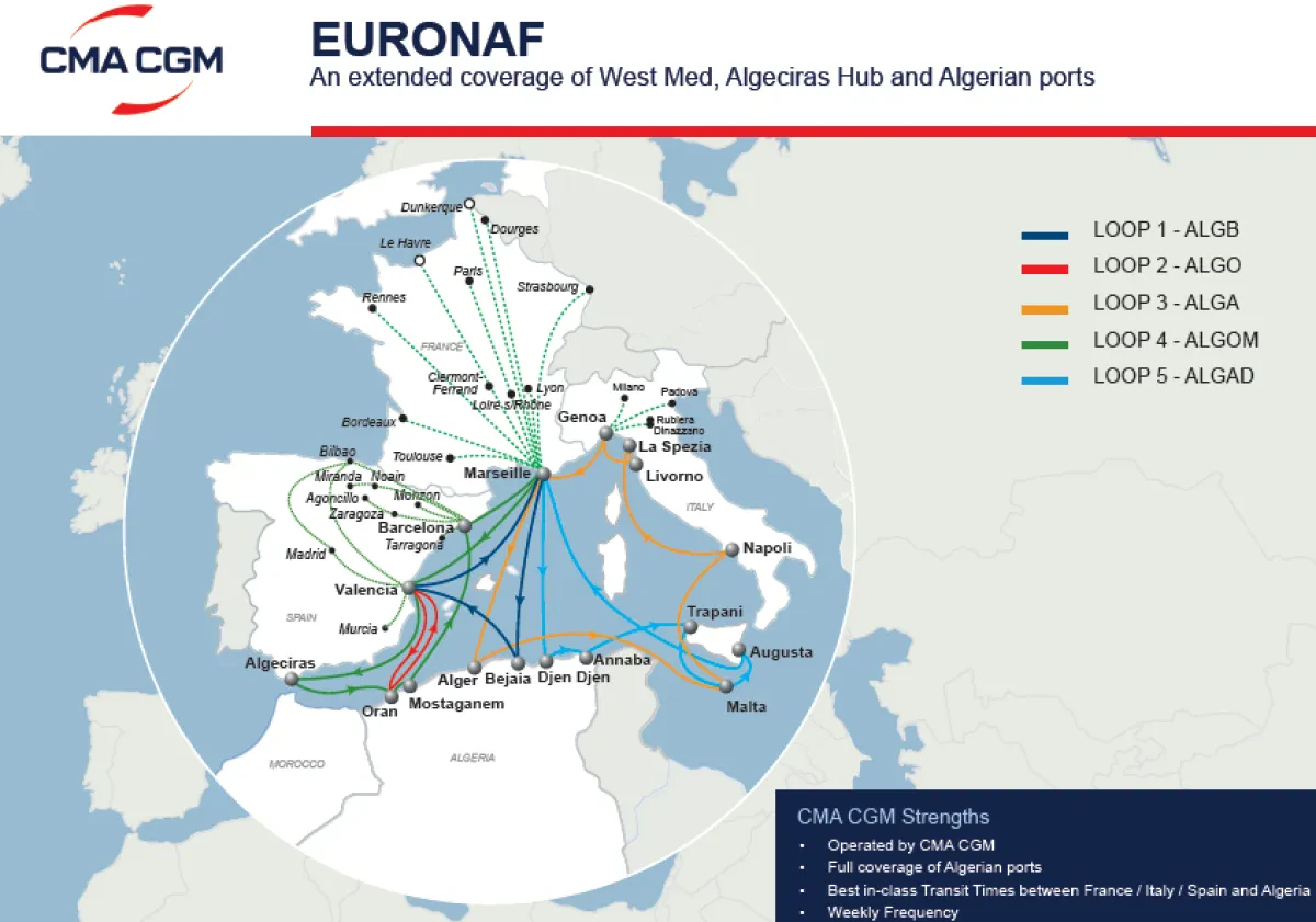CMA CGM to reshuffle EURONAF service connecting Spain, France, Malta, Western Italy, Sicily & Algeria
