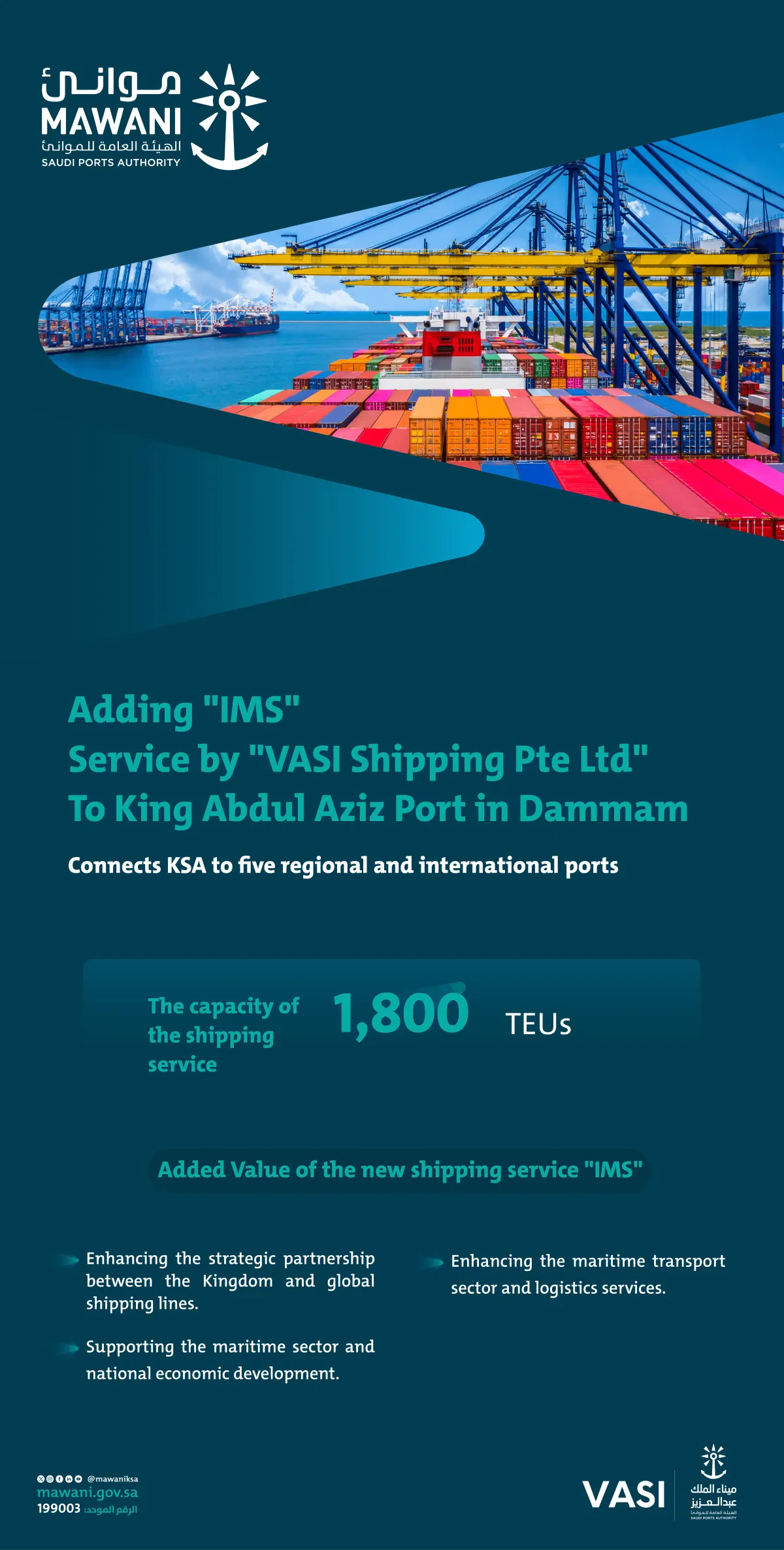 Mawani Adds IMS Service to King Abdul Aziz Port in Dammam to Connect KSA to Southeast Asia and Indian Ports