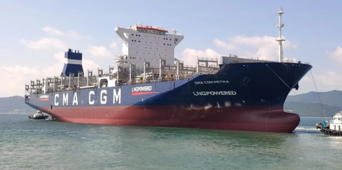 CMA CGM’s newest LNG dual fuel boxship touches water