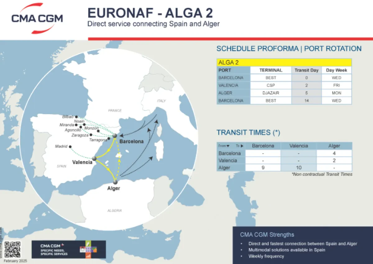 CMA CGM introduces ALGA2, an additional loop in its EURONAF services