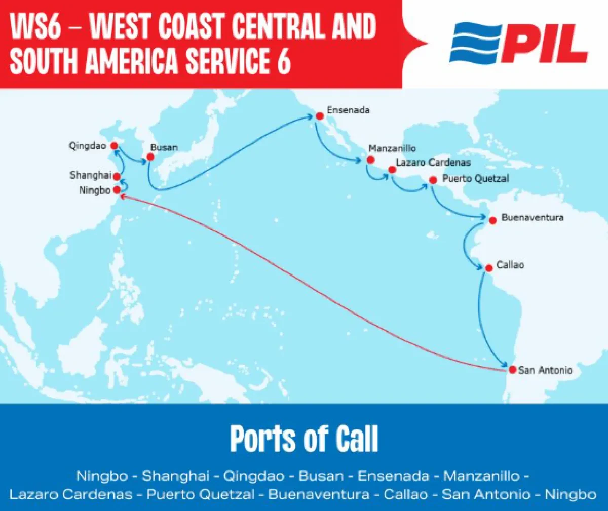 PIL expands coverage of West Coast Central and South America Service 6