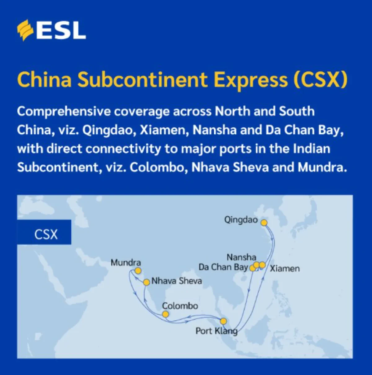 Emirates Shipping Line Launches China Subcontinent Express (CSX)