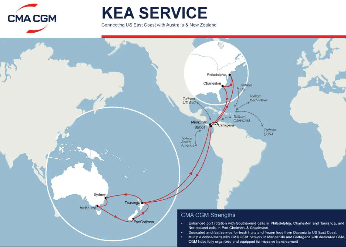 CMA CGM to launch KEA service, connecting the US East Coast with Oceania