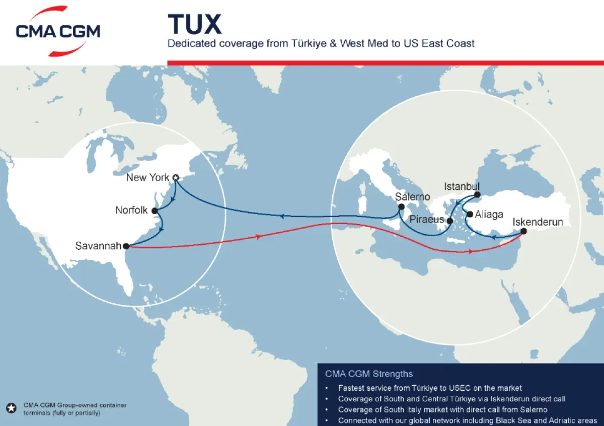 CMA CGM - TUX service to call at Salerno, Italy