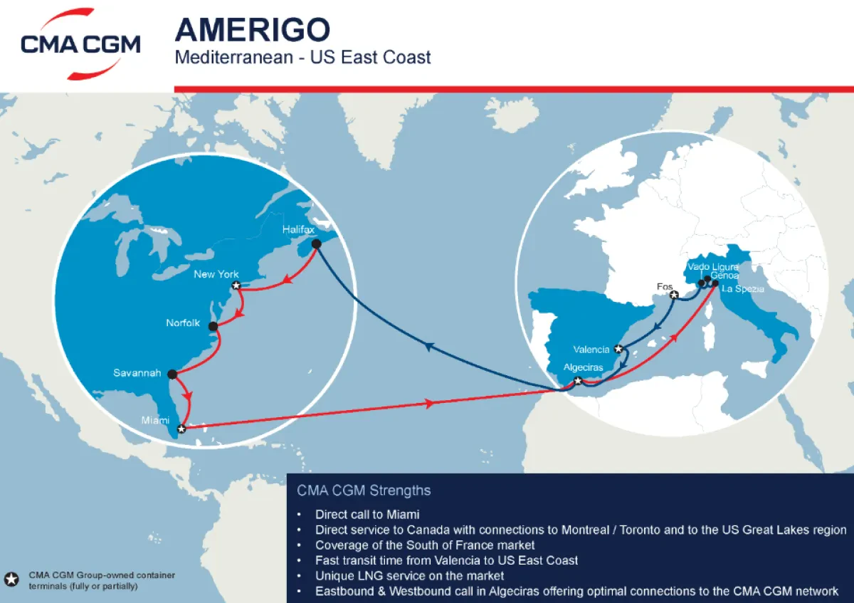 CMA CGM - AMERIGO service to call at Fos-sur-Mer, France